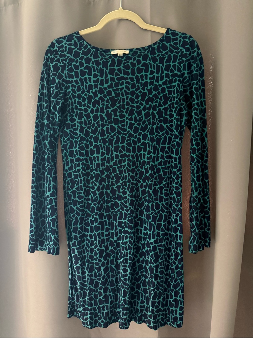 Josh Brody Teal and Black Long-Sleeve Patterned Dress
